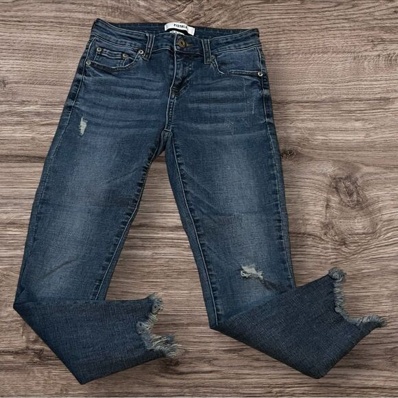 Pistola Jeans ladies Distressed Raw Hem Skinny Denim Blue Jeans Size 25 - Picture 1 of 13